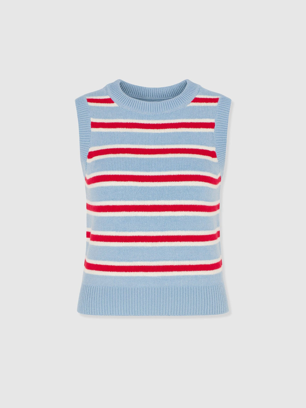 Oxford Cashmere Sleeveless Knit - Blue Stripe