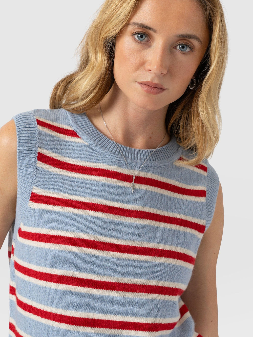 Oxford Cashmere Sleeveless Knit - Blue Stripe