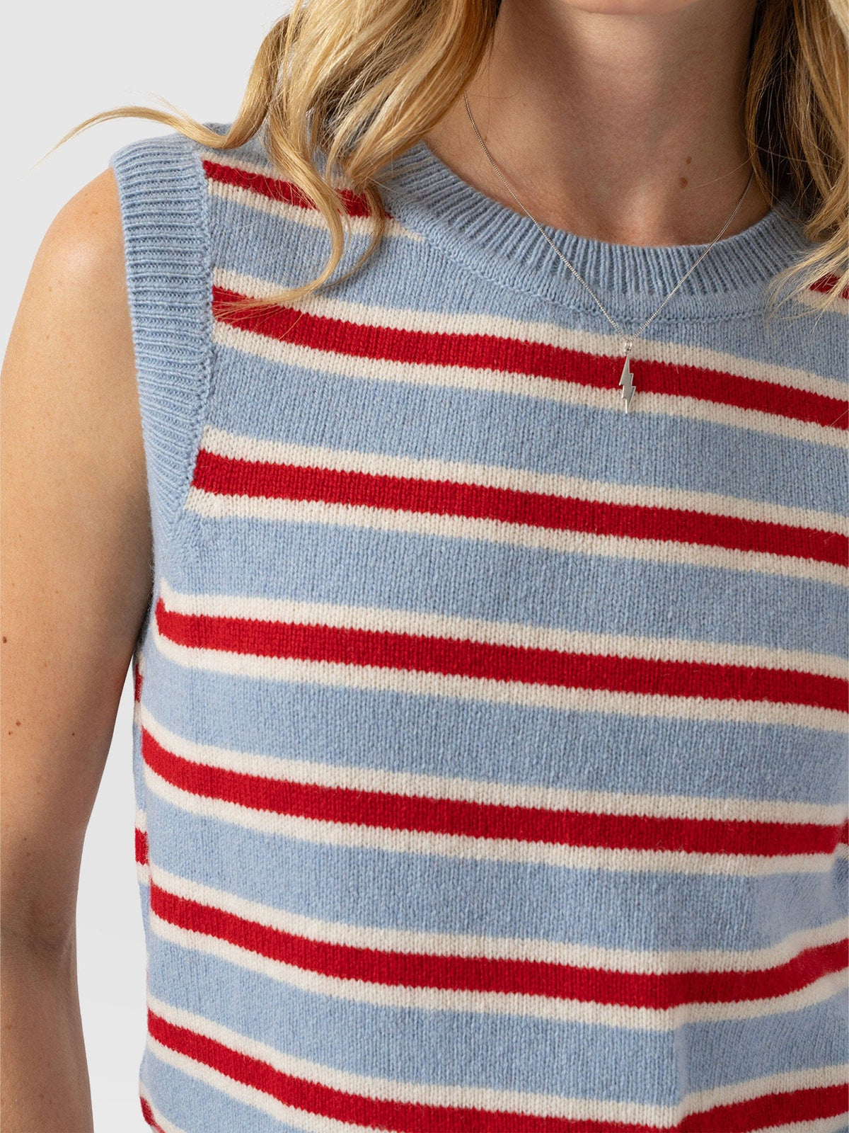 Oxford Cashmere Sleeveless Knit - Blue Stripe