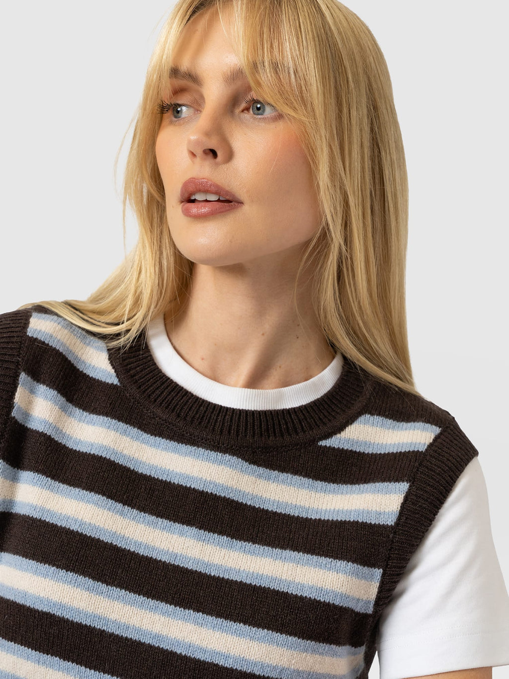 Oxford Cashmere Sleeveless Knit - Brown Stripe