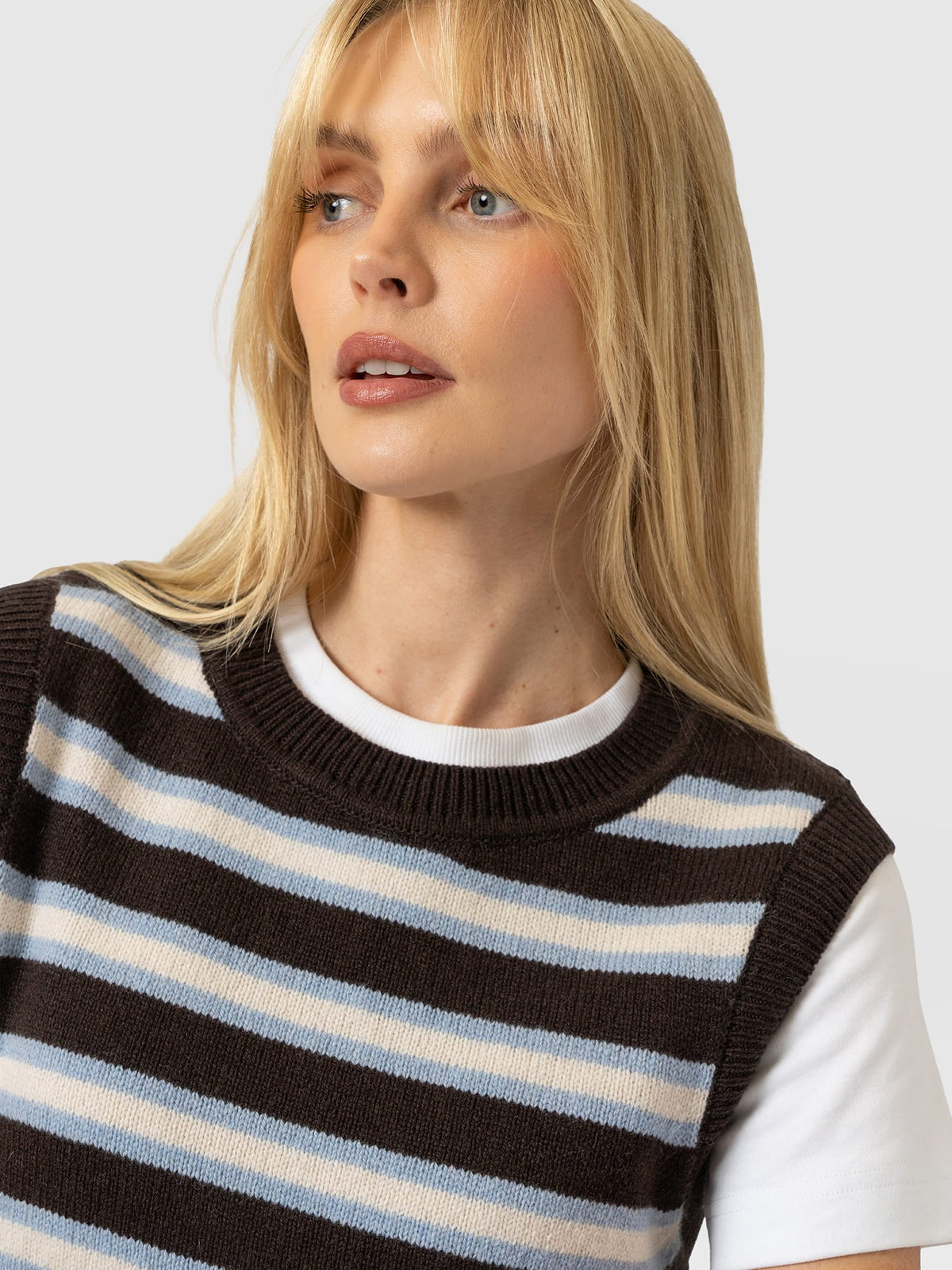 Oxford Cashmere Sleeveless Knit - Brown Stripe