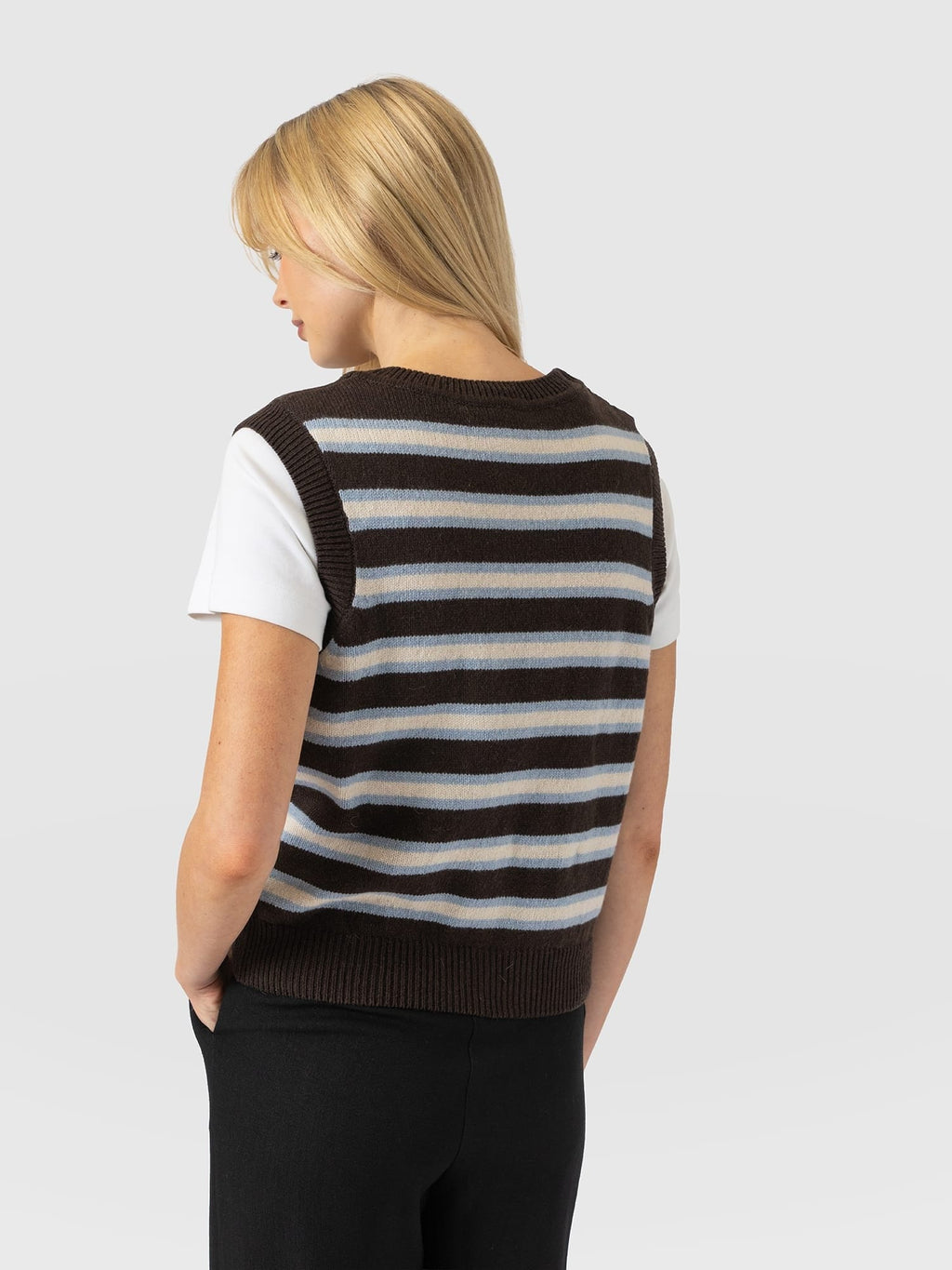 Oxford Cashmere Sleeveless Knit - Brown Stripe