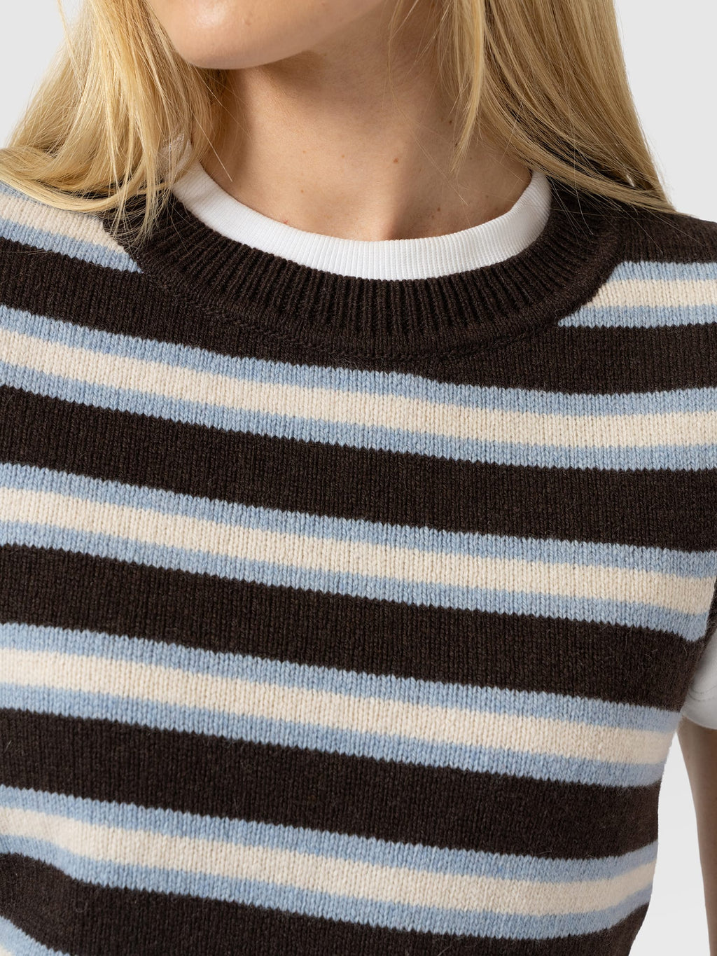 Oxford Cashmere Sleeveless Knit - Brown Stripe