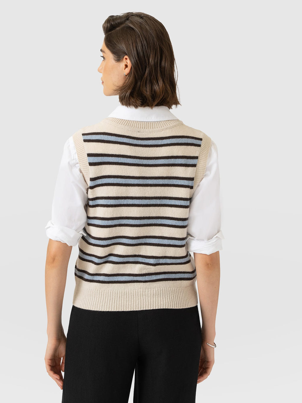 Oxford Cashmere Sleeveless Knit - Cream Stripe