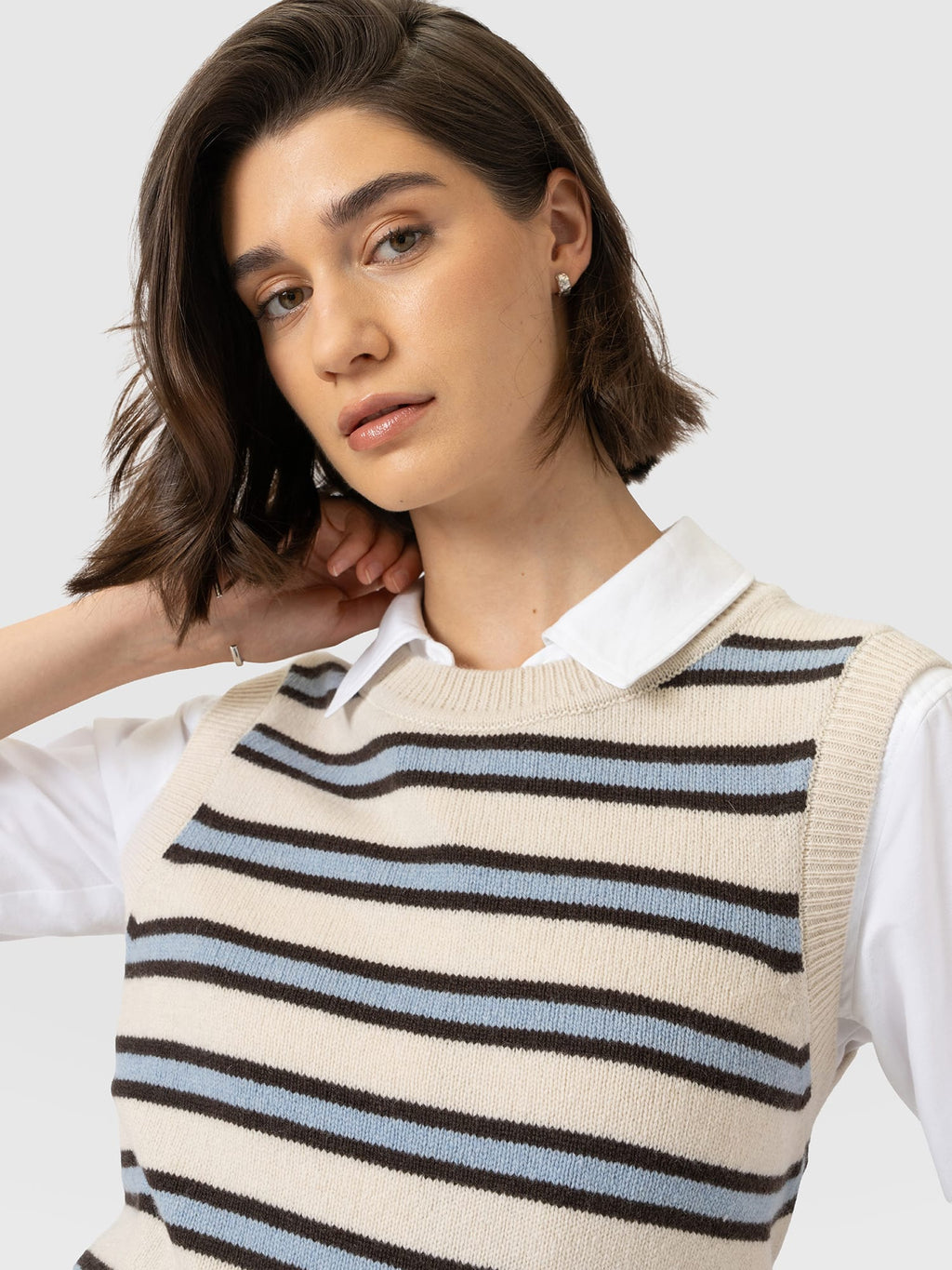 Oxford Cashmere Sleeveless Knit - Cream Stripe