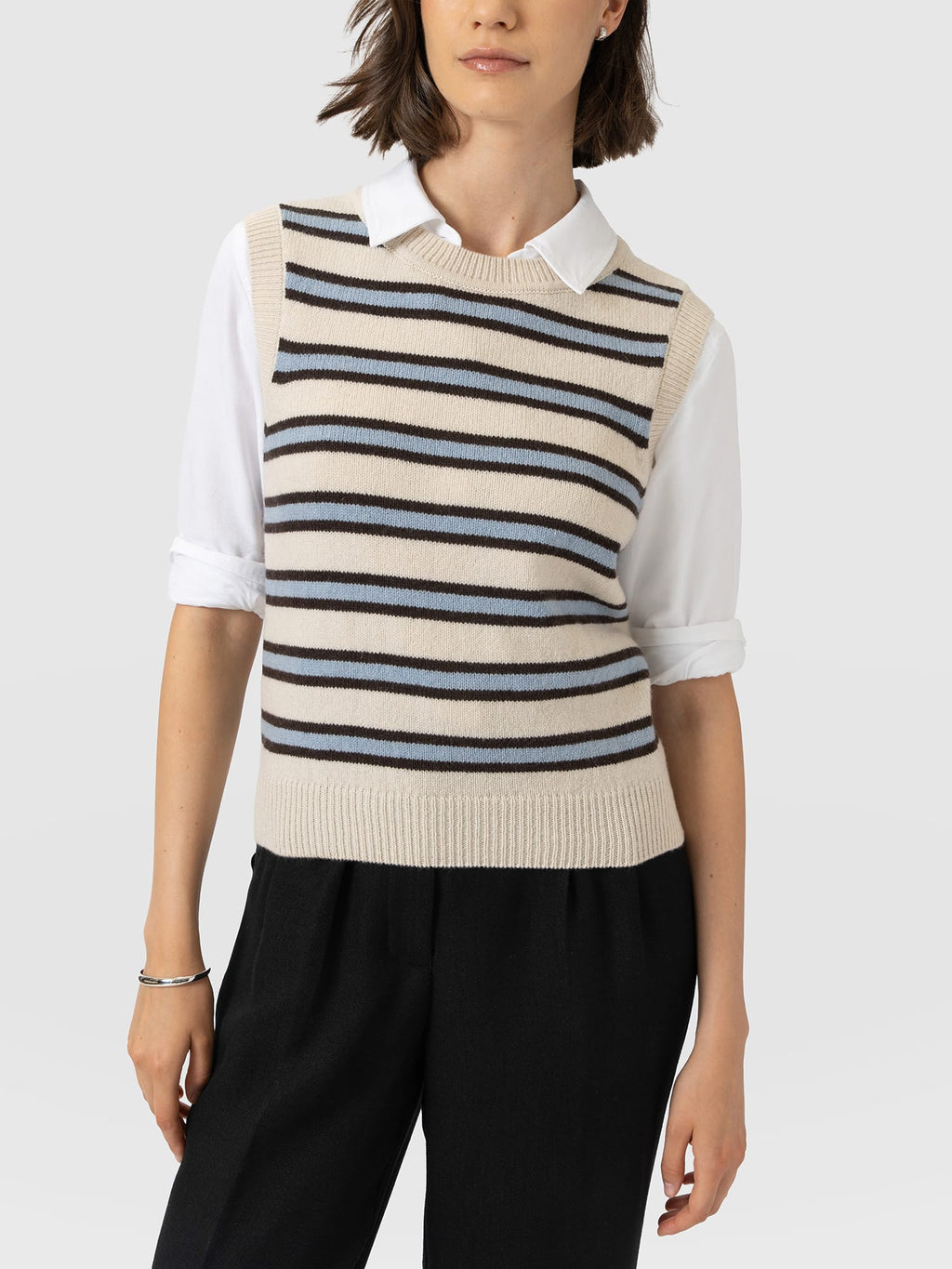 Oxford Cashmere Sleeveless Knit - Cream Stripe