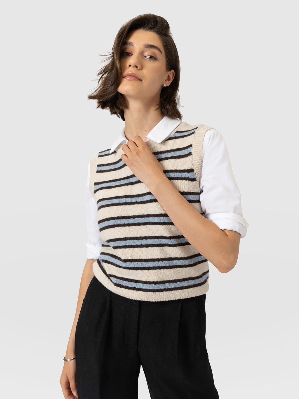 Oxford Cashmere Sleeveless Knit - Cream Stripe