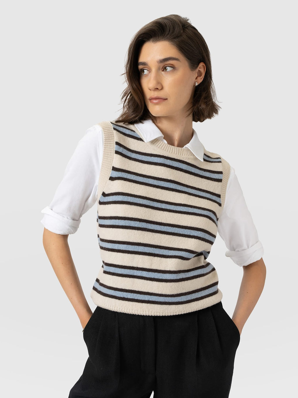 Oxford Cashmere Sleeveless Knit - Cream Stripe
