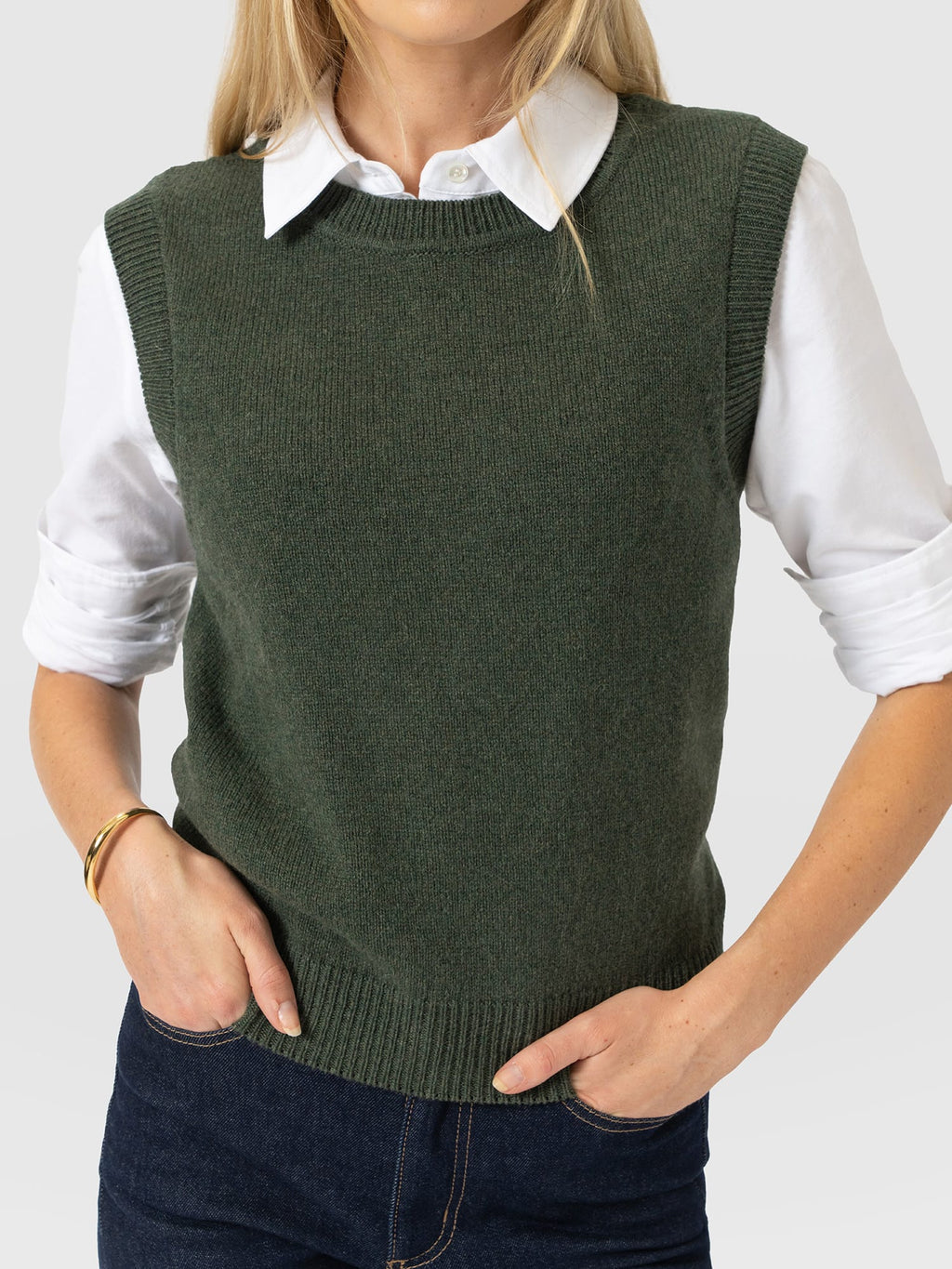 Oxford Cashmere Sleeveless Knit - Khaki