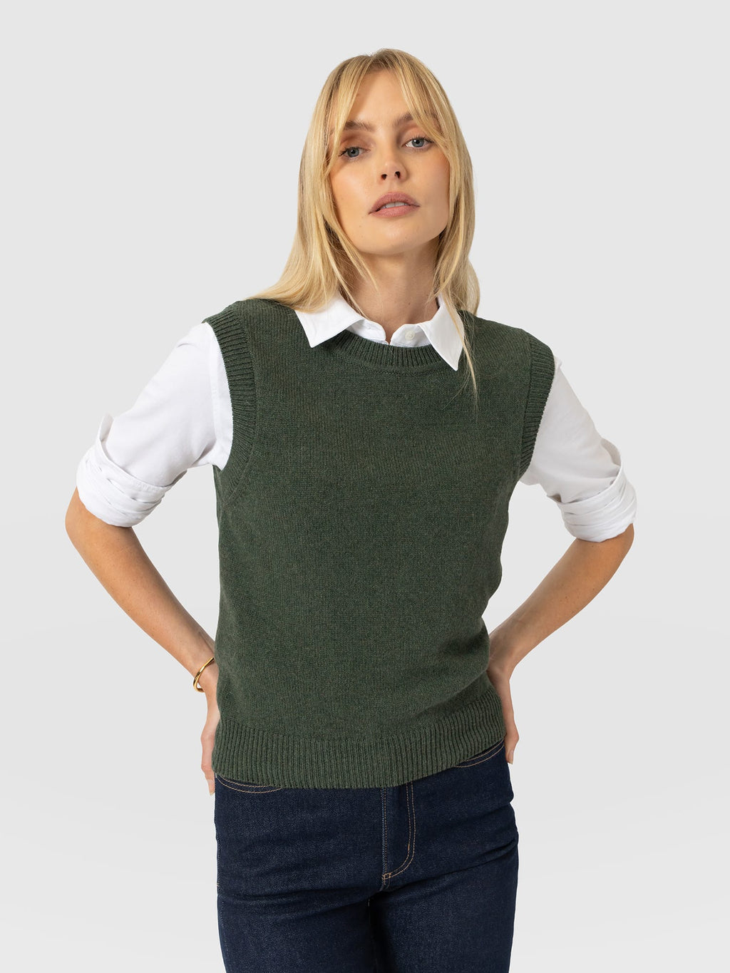 Oxford Cashmere Sleeveless Knit - Khaki