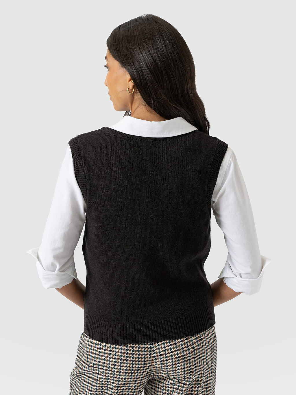 Oxford Cashmere V Neck Sleeveless Knit - Black