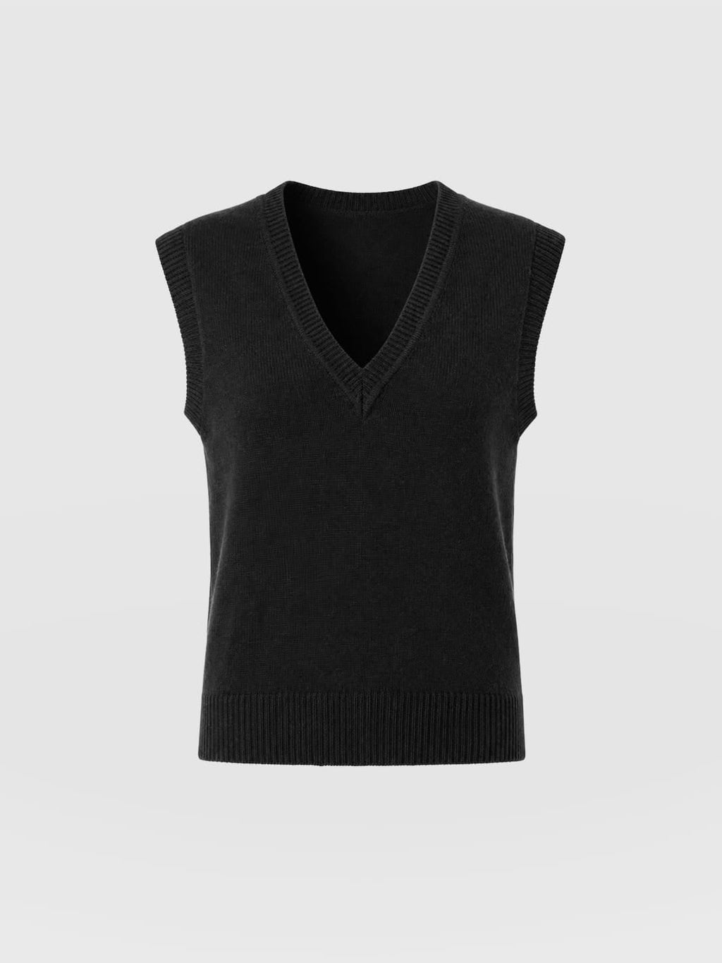 Oxford Cashmere V Neck Sleeveless Knit - Black