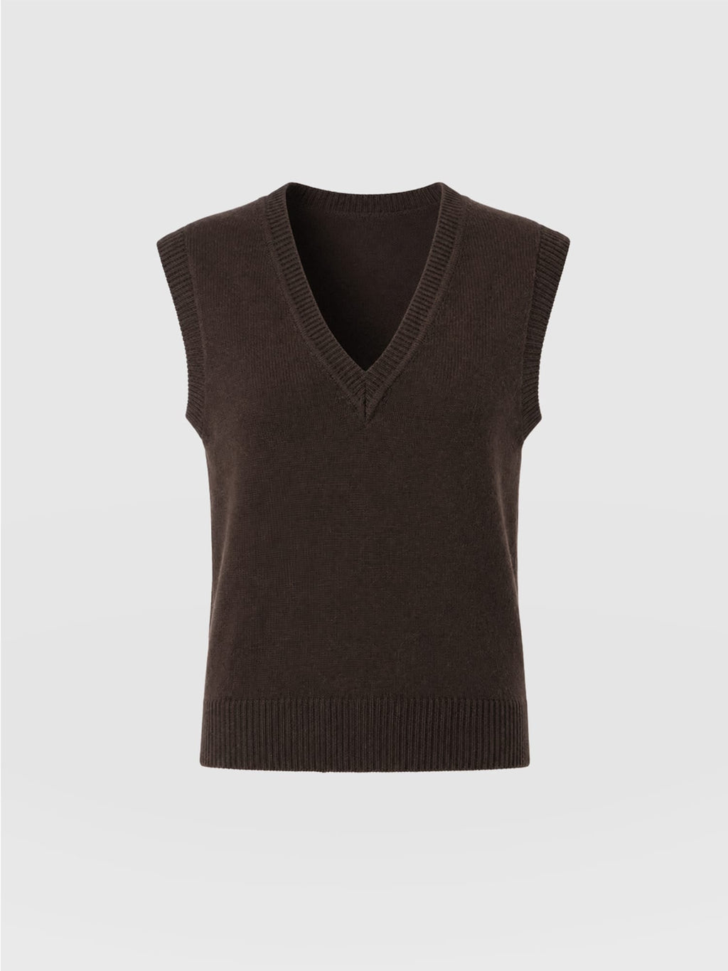 Oxford Cashmere V Neck Sleeveless Knit - Brown