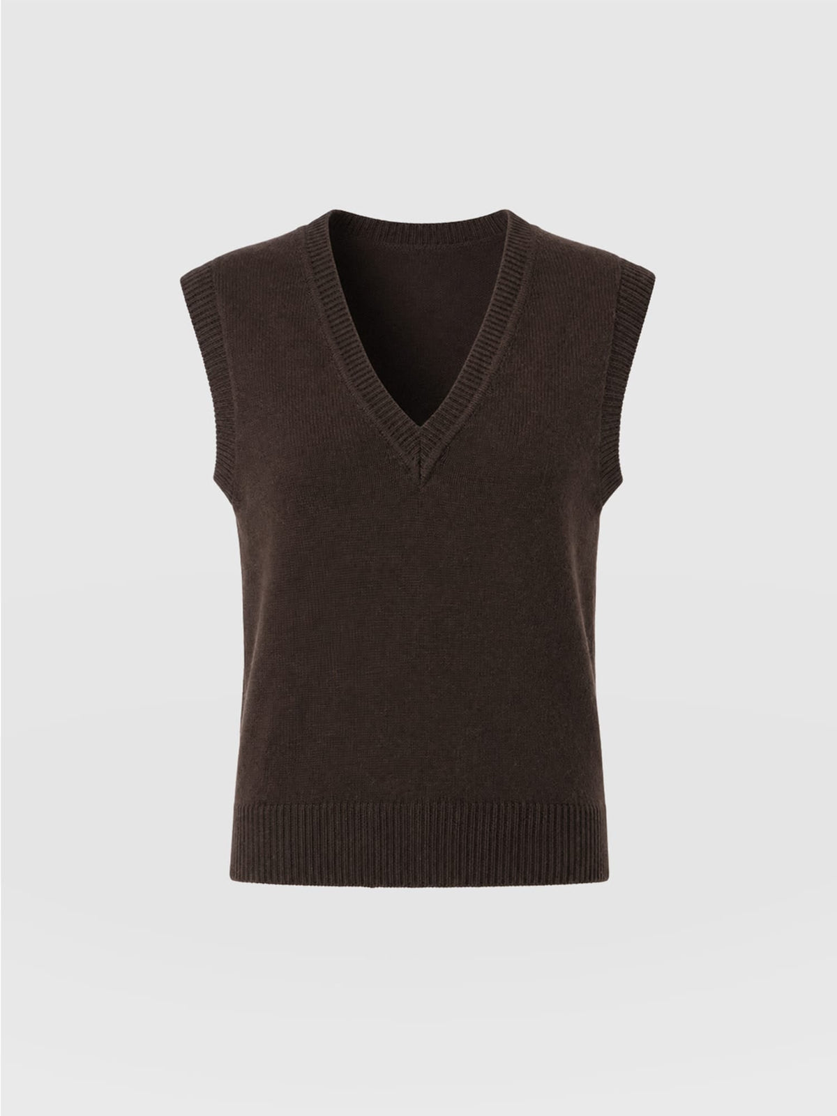 Oxford Cashmere V Neck Sleeveless Knit - Brown