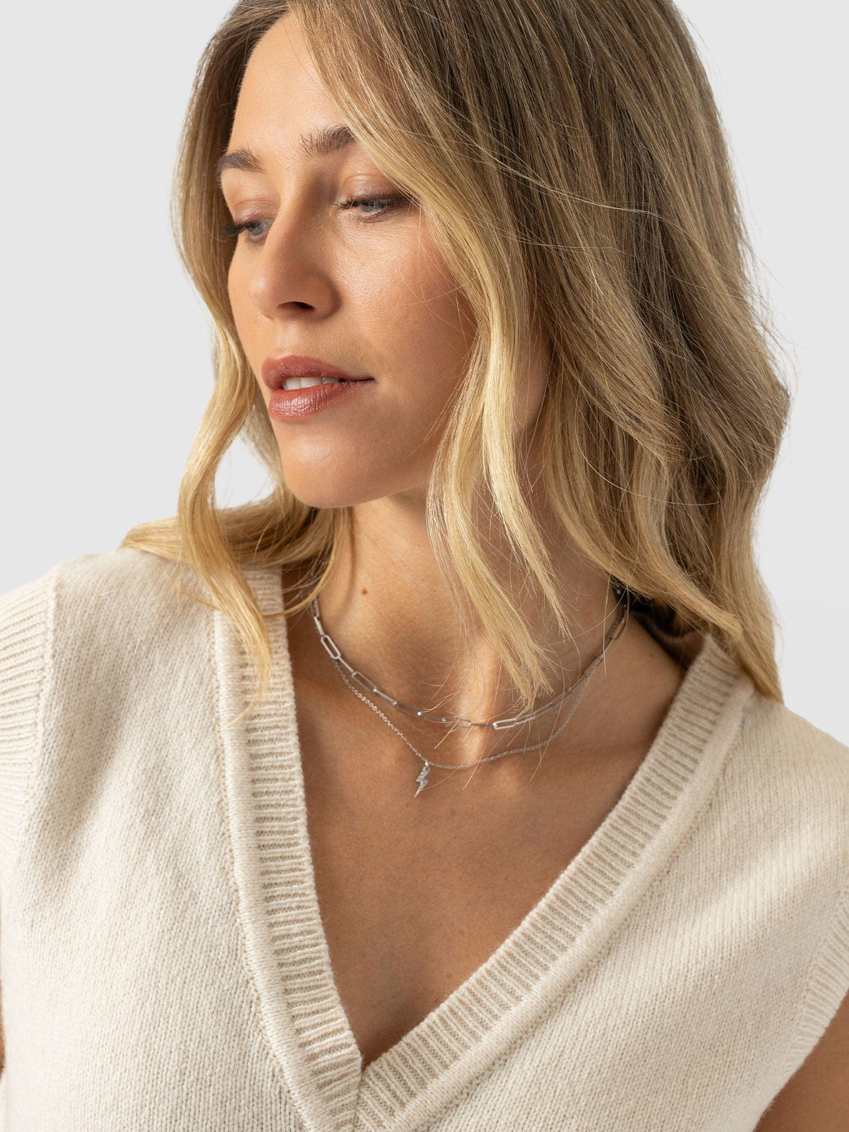 Oxford Cashmere V Neck Sleeveless Knit - Cream