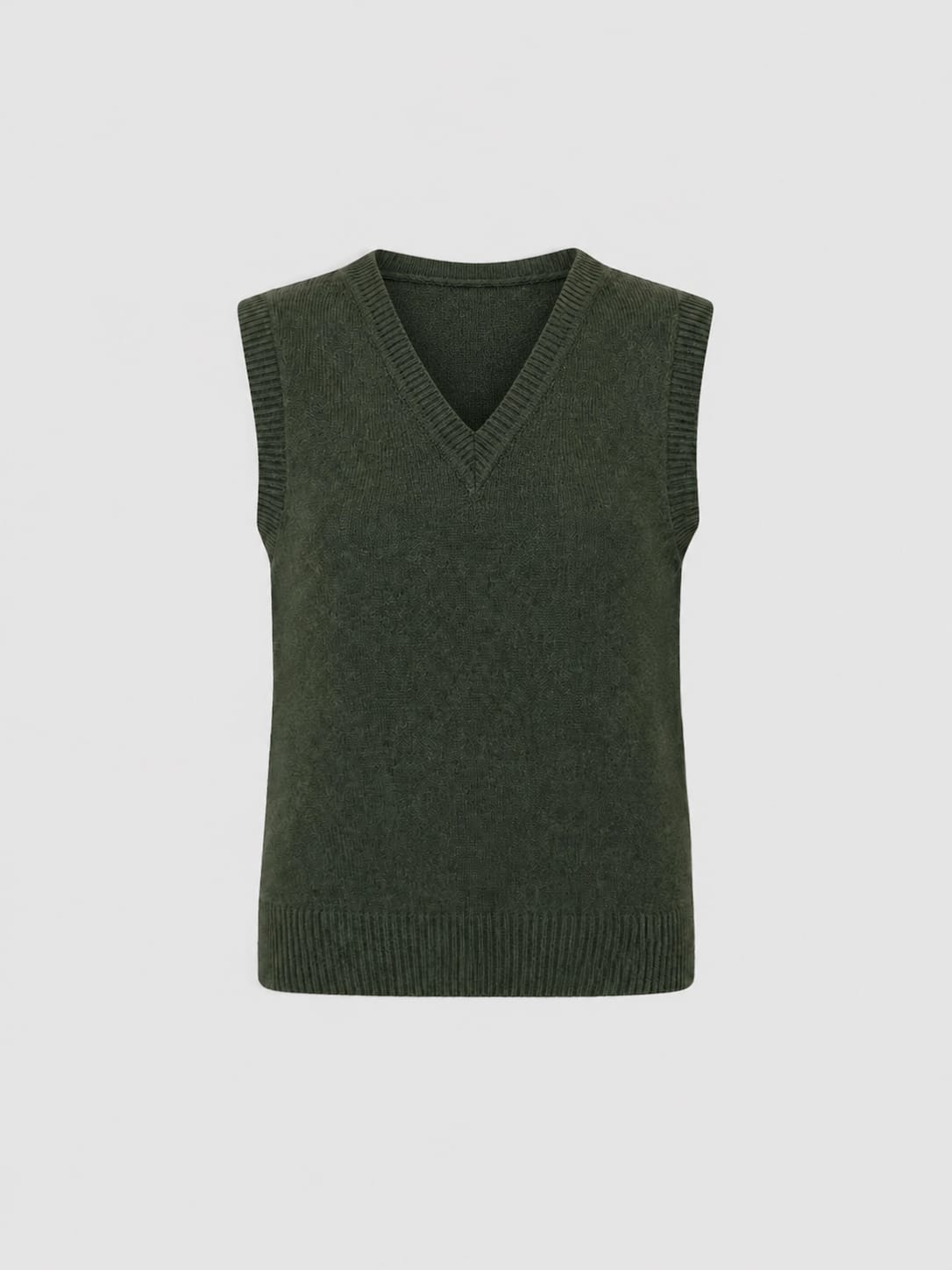 Oxford Cashmere V Neck Sleeveless Knit - Khaki