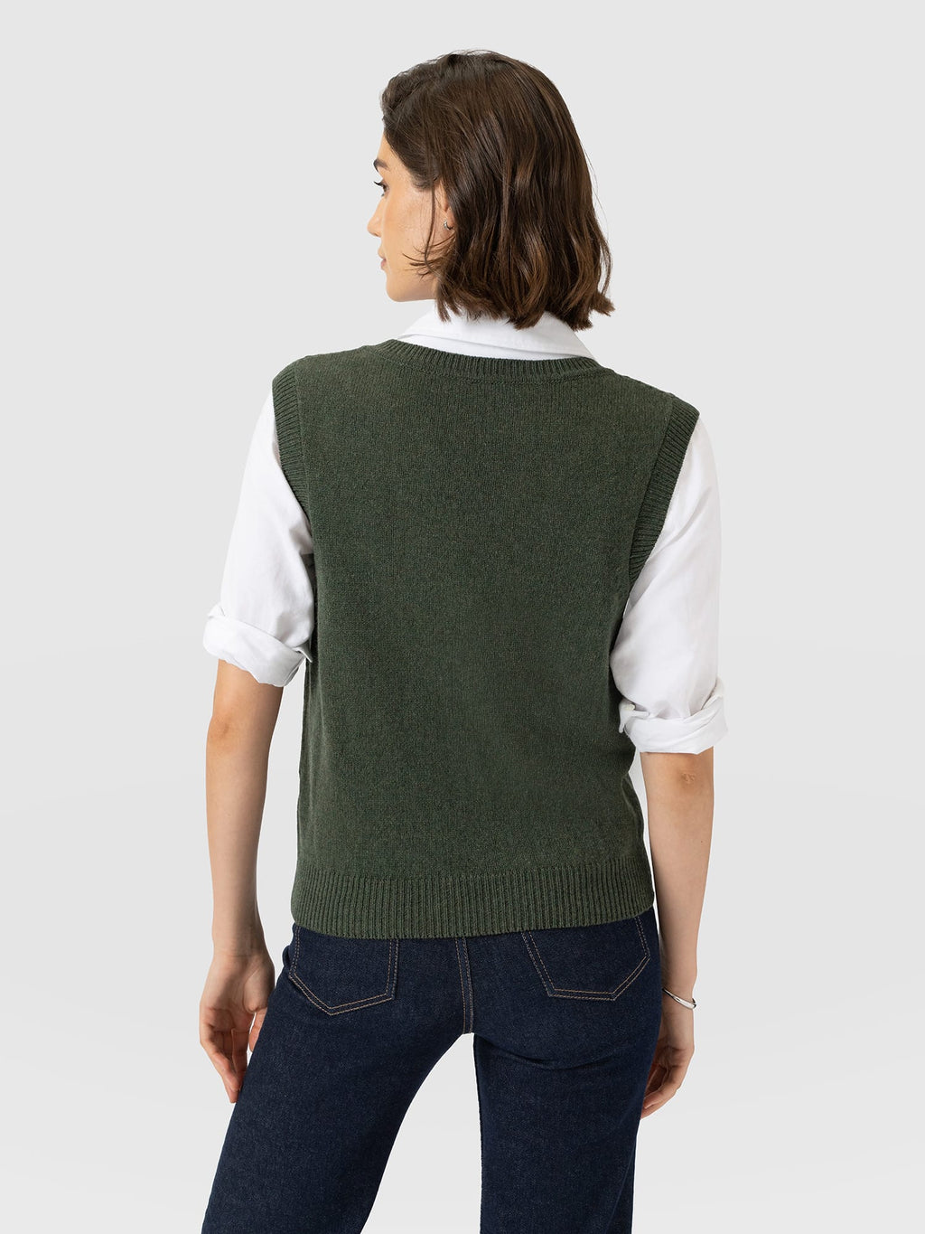 Oxford Cashmere V Neck Sleeveless Knit - Khaki