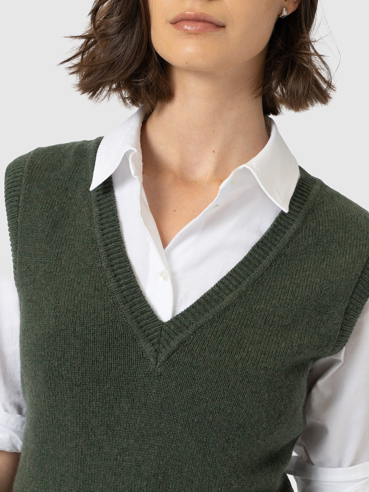 Oxford Cashmere V Neck Sleeveless Knit - Khaki