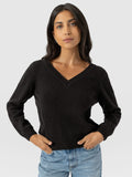 Oxford Cashmere V Neck Sweater - Black