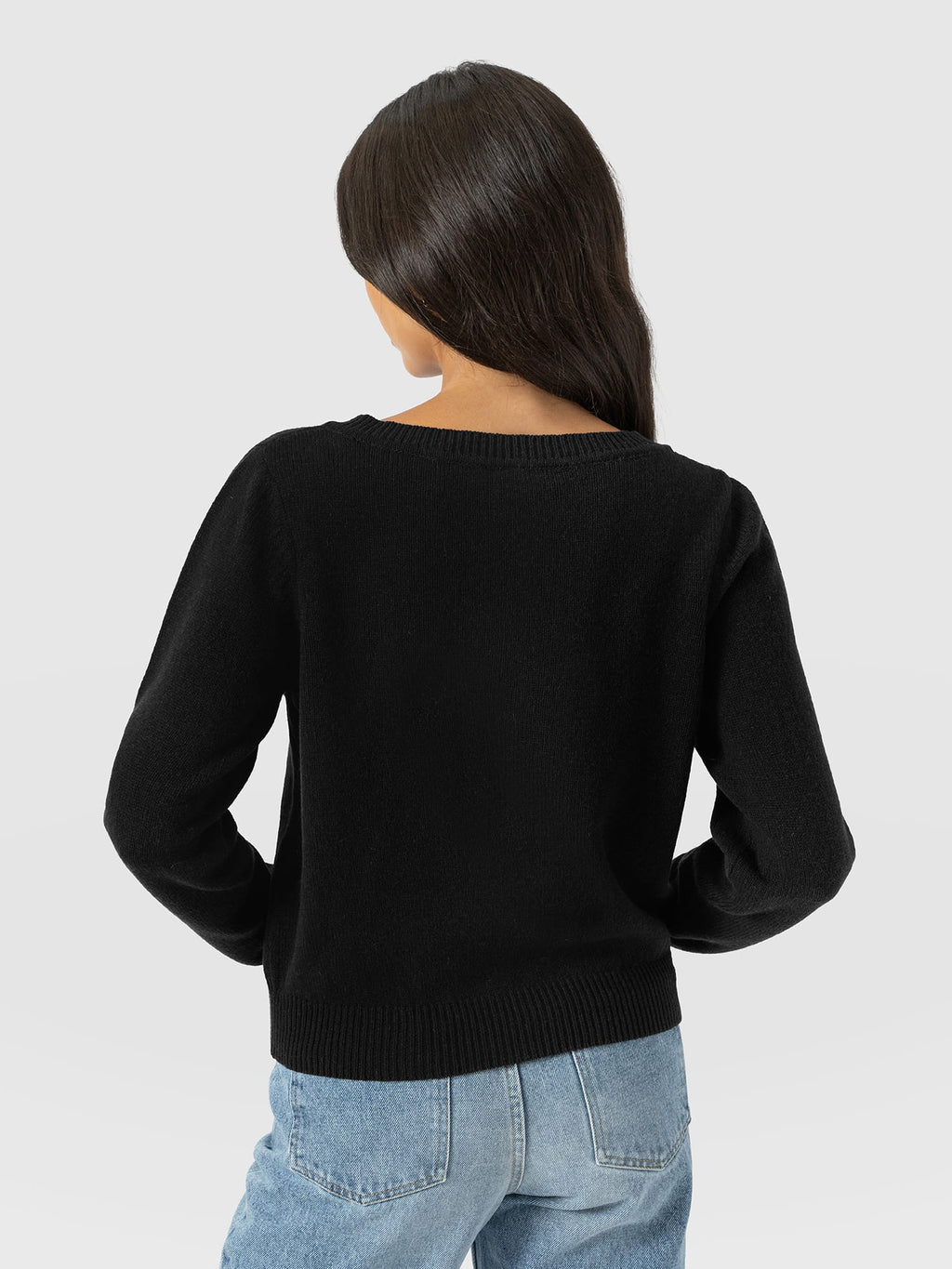 Oxford Cashmere V Neck Sweater - Black