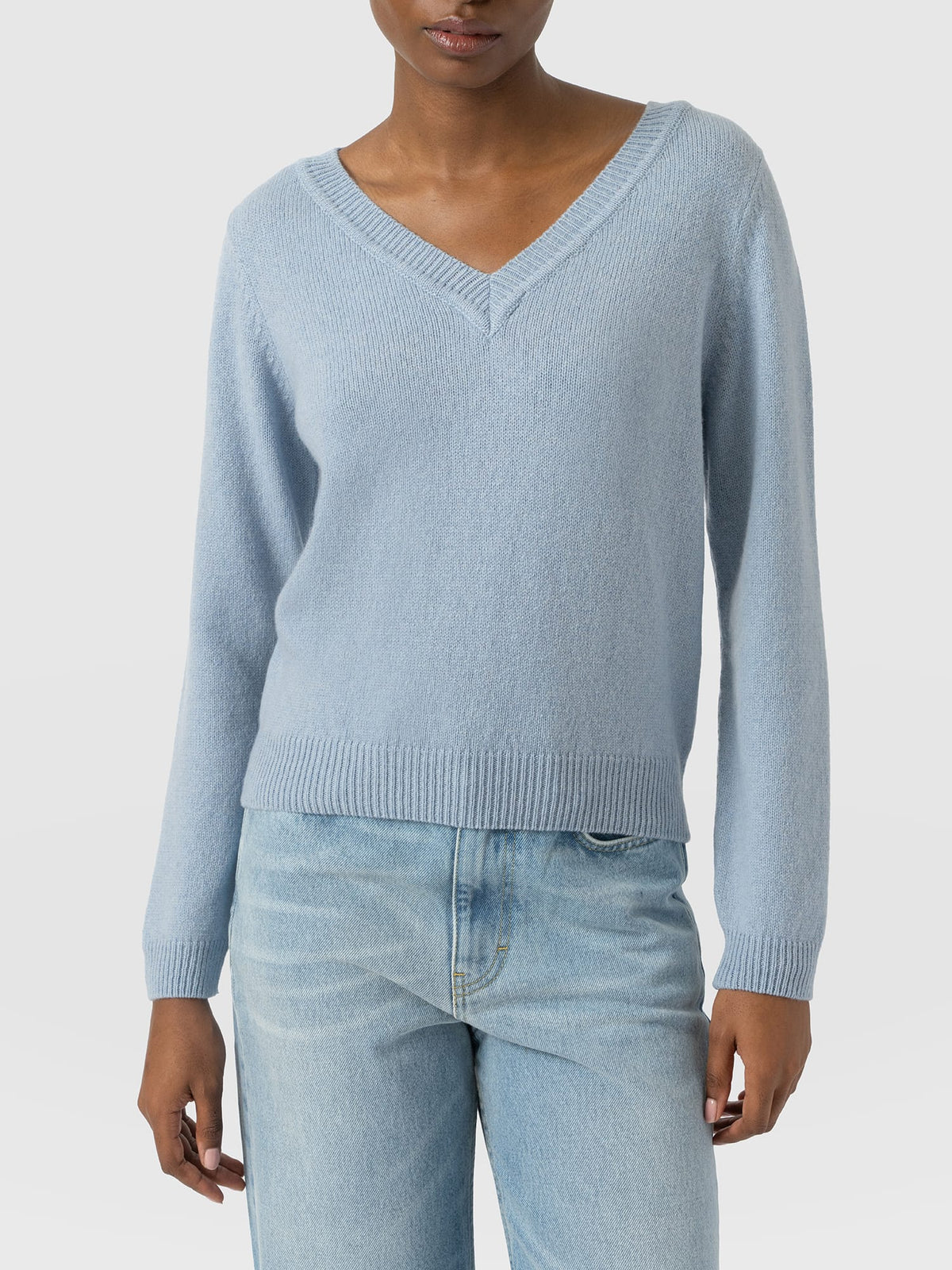 Oxford Cashmere V Neck Sweater - Blue