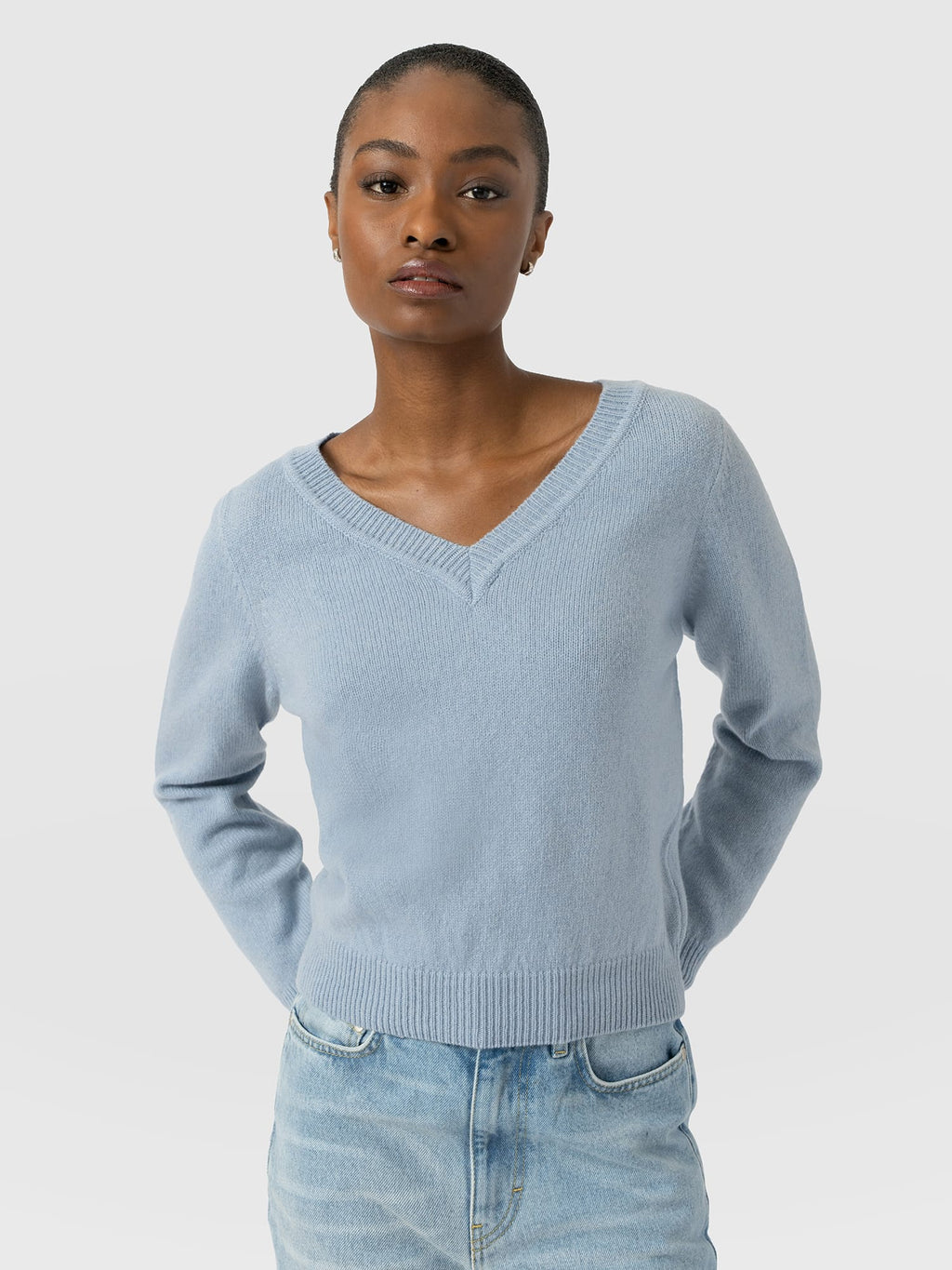 Oxford Cashmere V Neck Sweater - Blue