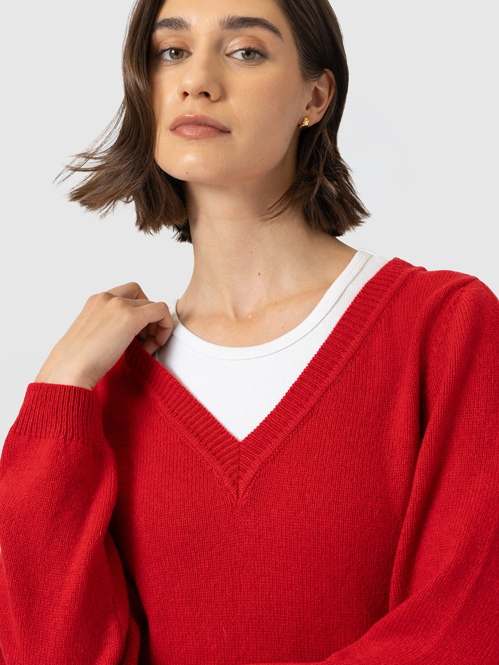 Oxford Cashmere V Neck Sweater - Red