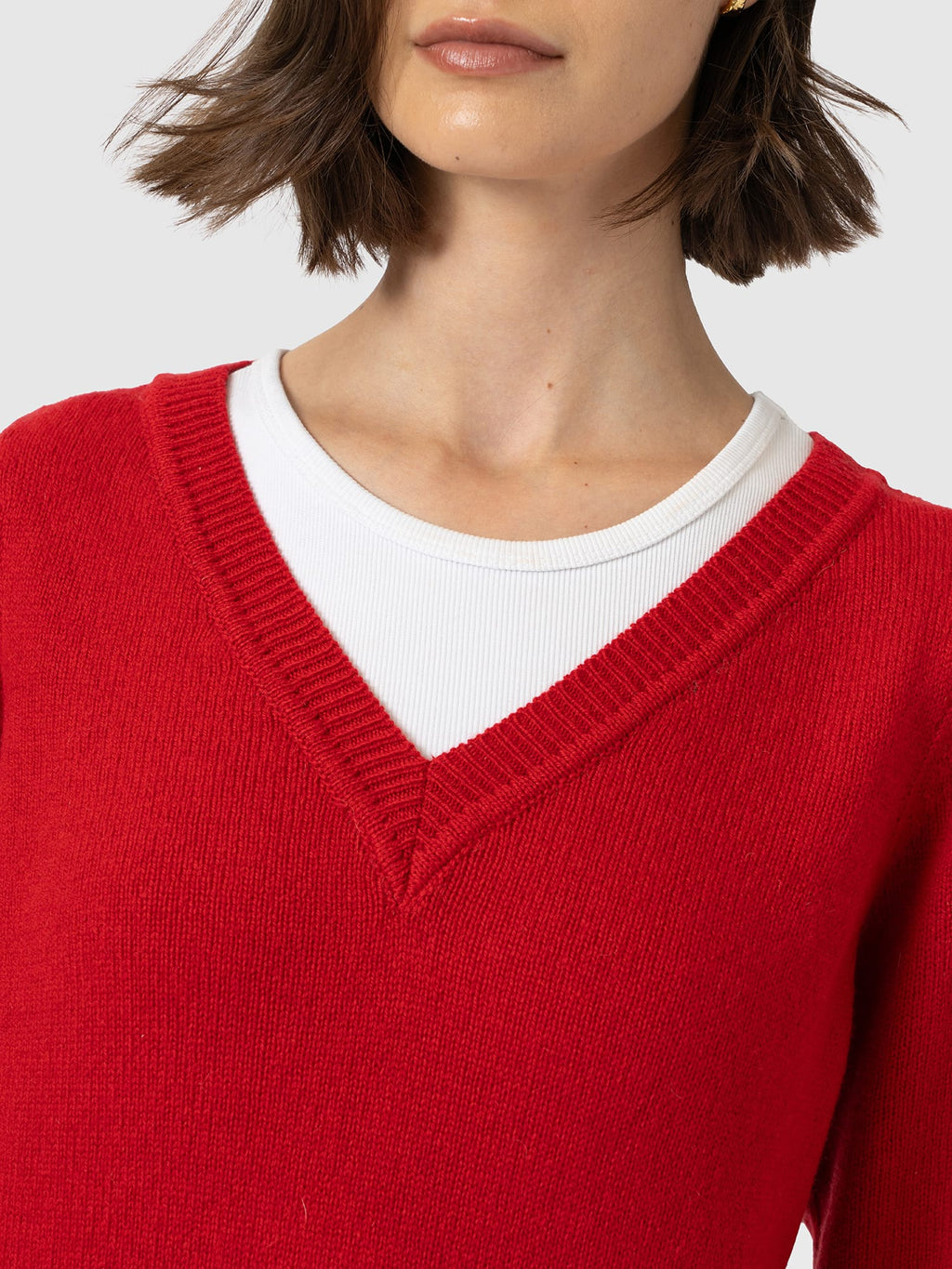 Oxford Cashmere V Neck Sweater - Red