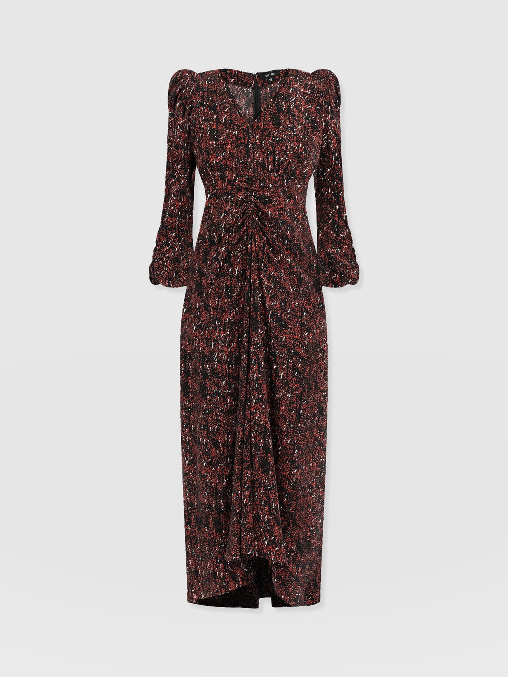 Paloma Ruched Dress - Red Ditsy Leopard