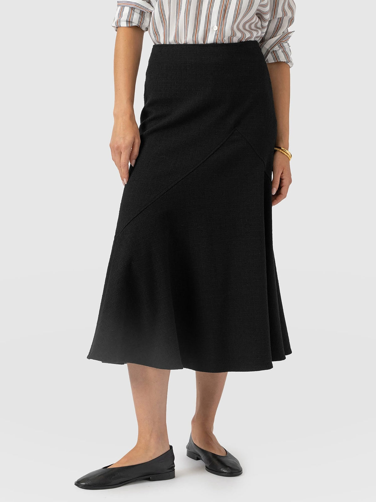 Piper Panelled Skirt  - Black Boucle
