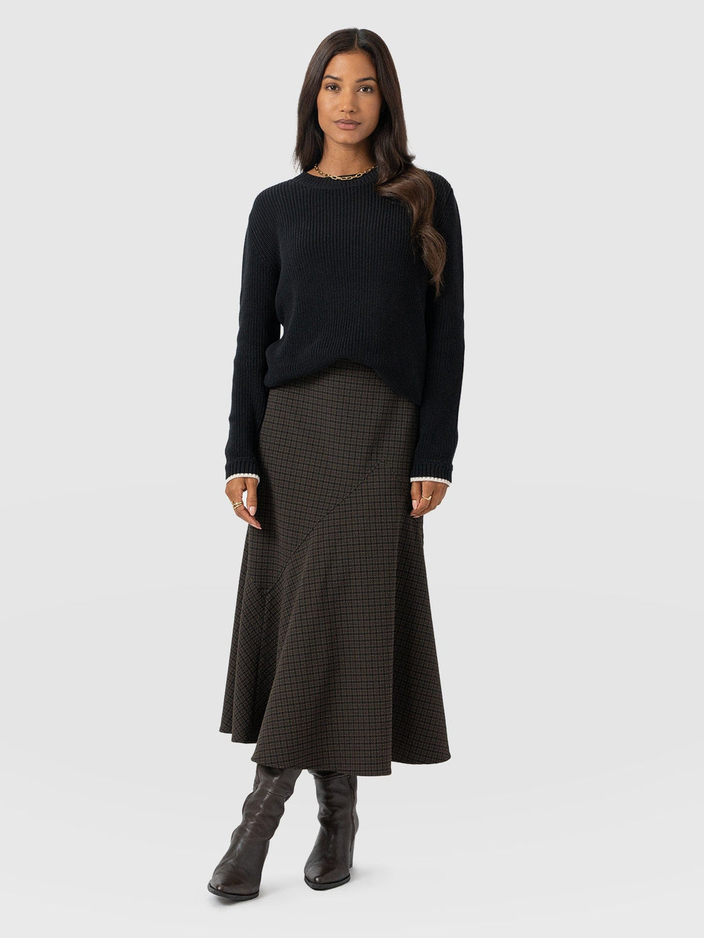 Piper Panelled Skirt - Brown Check