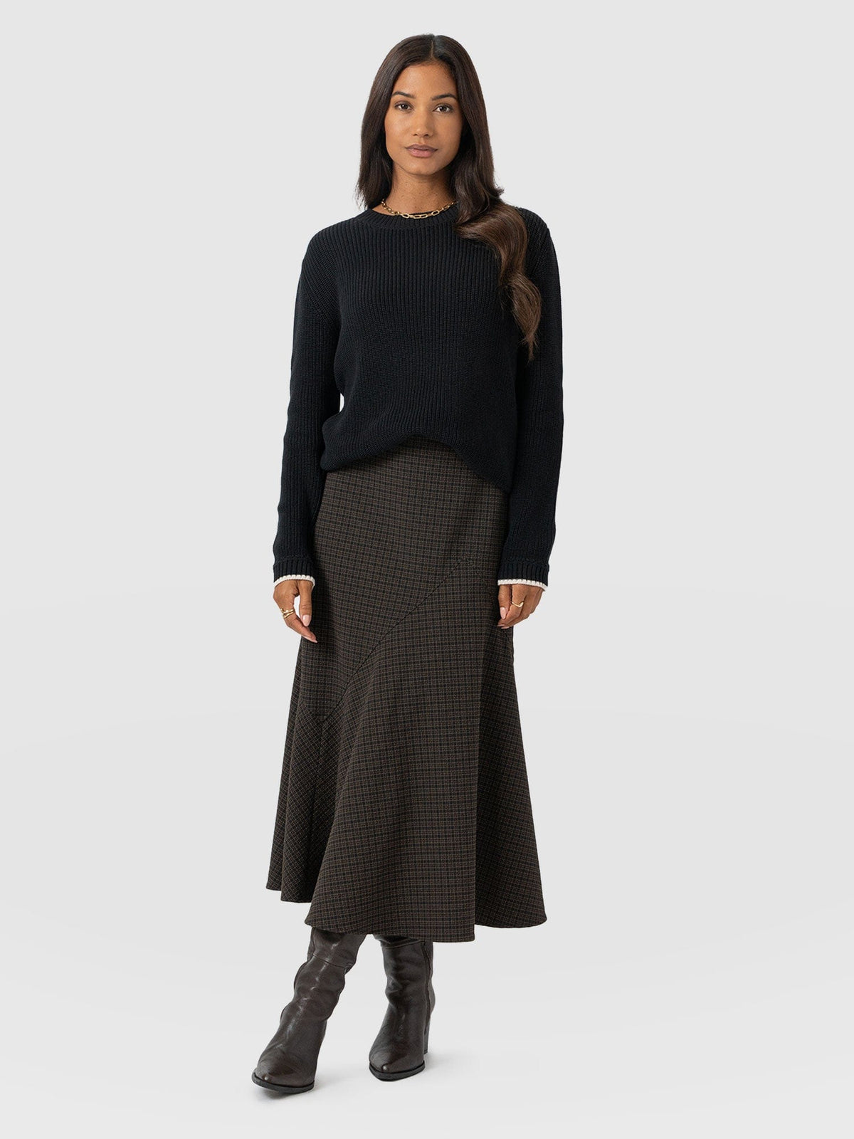 Piper Panelled Skirt - Brown Check