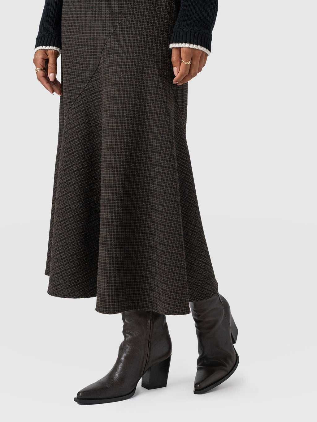 Piper Panelled Skirt - Brown Check