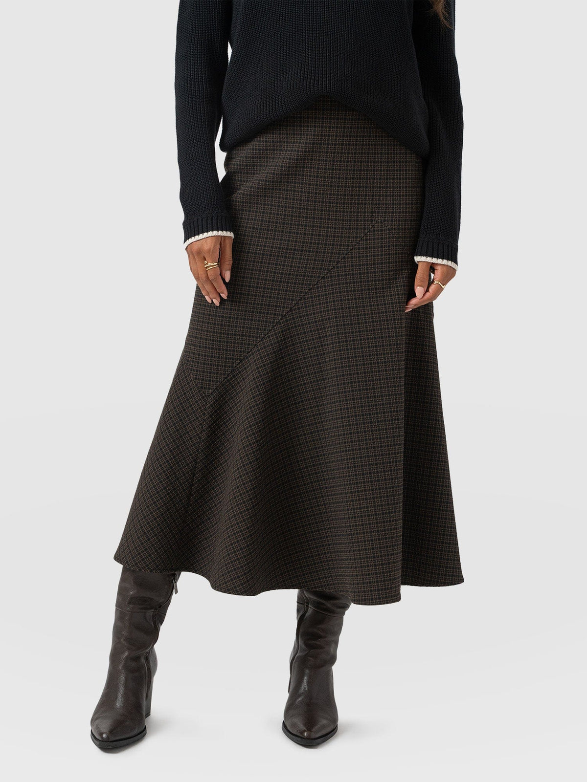 Piper Panelled Skirt - Brown Check