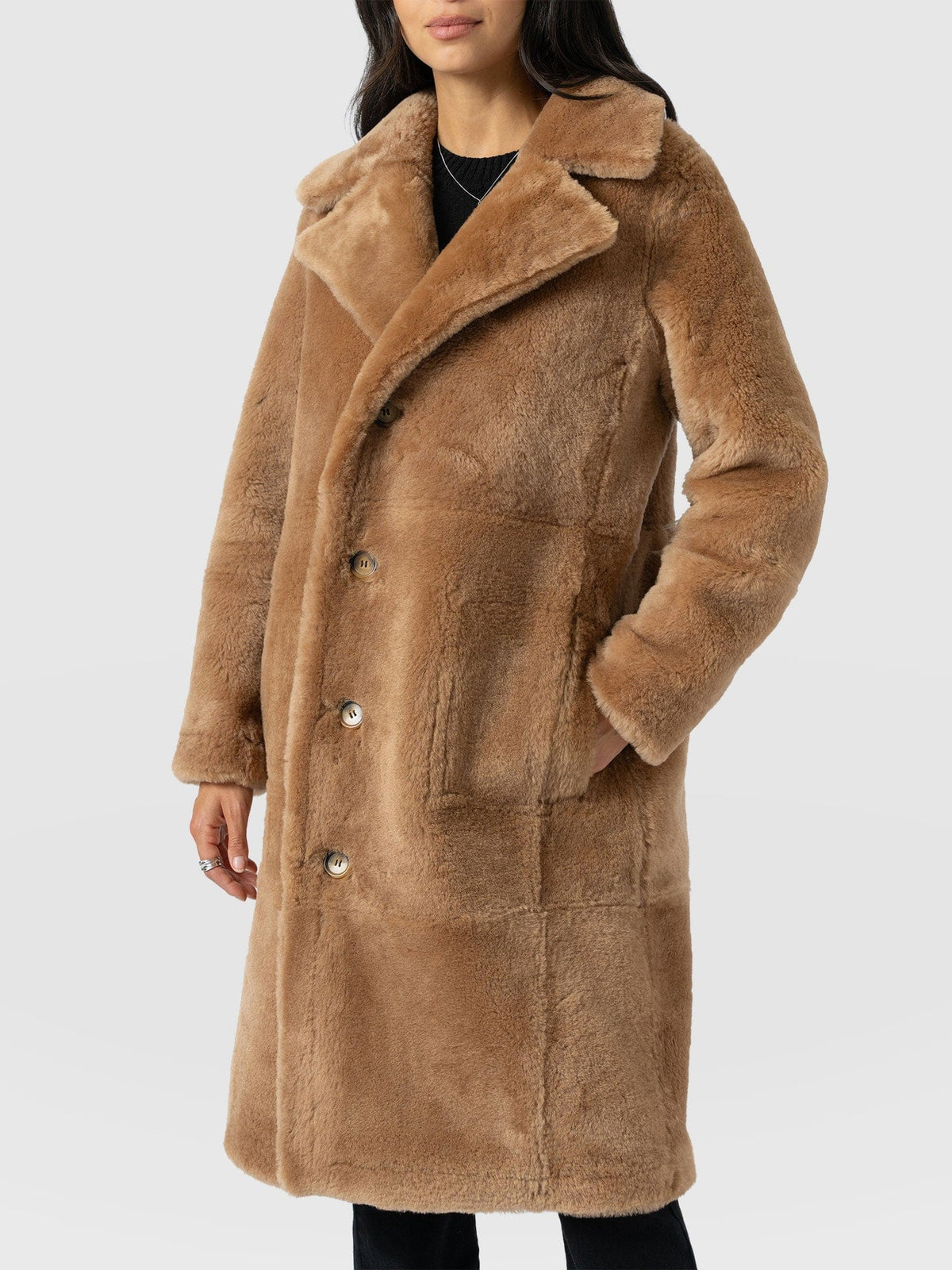 Ramone Shearling Reversible Coat - Brown