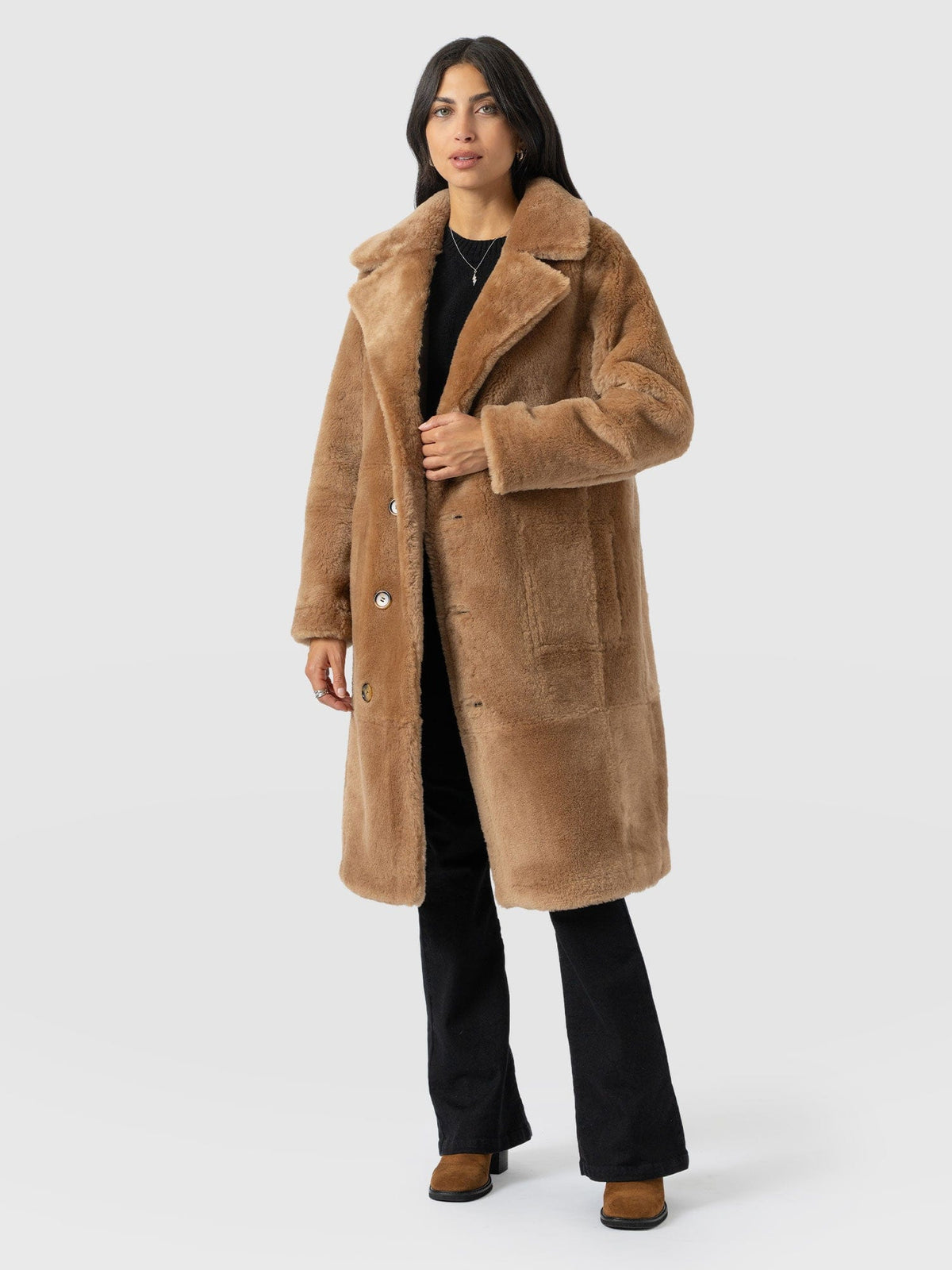 Ramone Shearling Reversible Coat - Brown