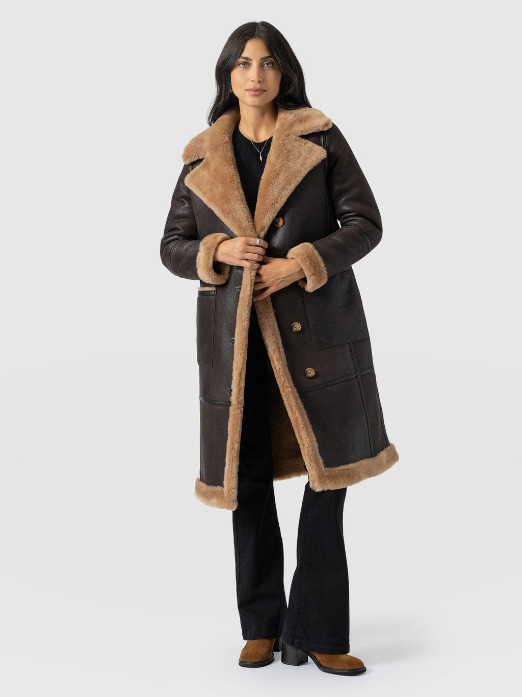 Ramone Shearling Reversible Coat - Brown