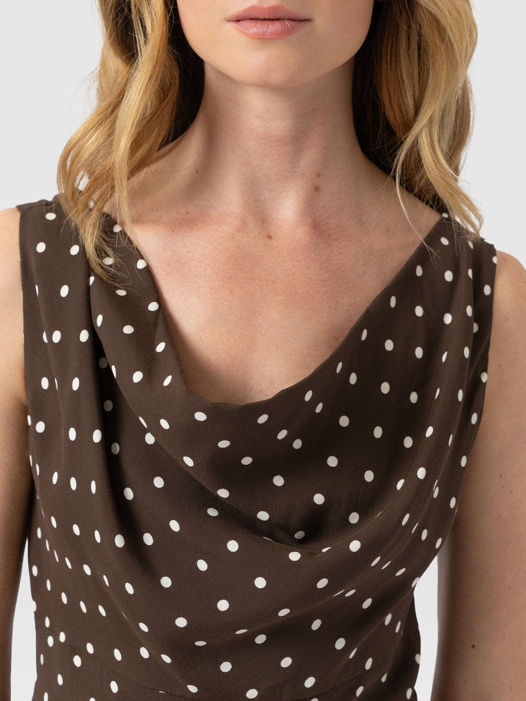 Raye Cowl Cami - Brown Polka Dot