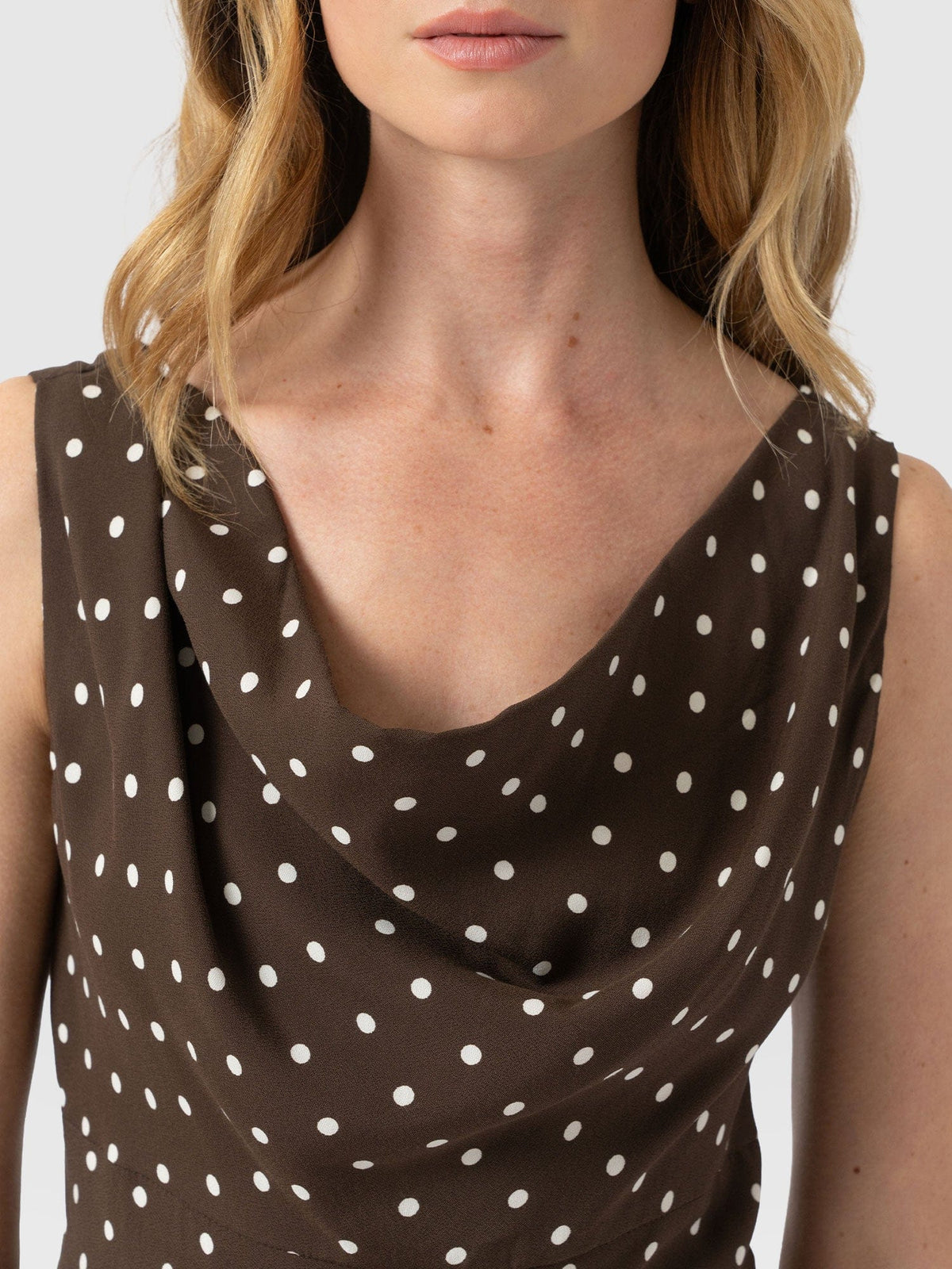 Raye Cowl Cami - Brown Polka Dot