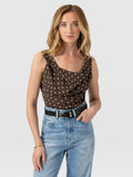 Raye Cowl Cami - Brown Polka Dot