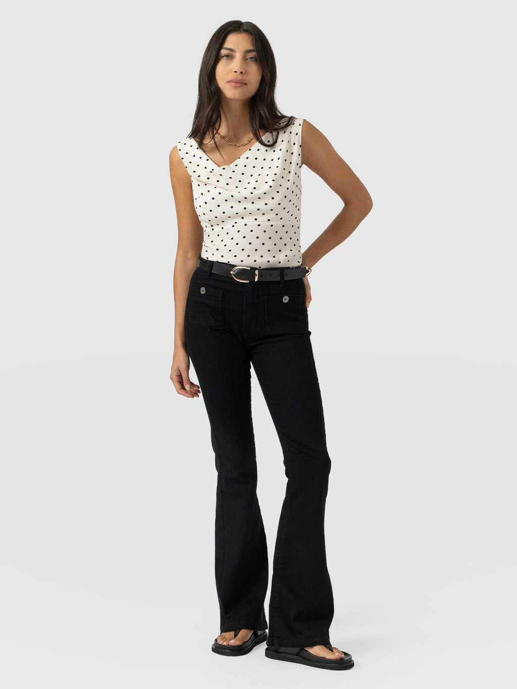 Raye Cowl Cami - Cream Polka Dot