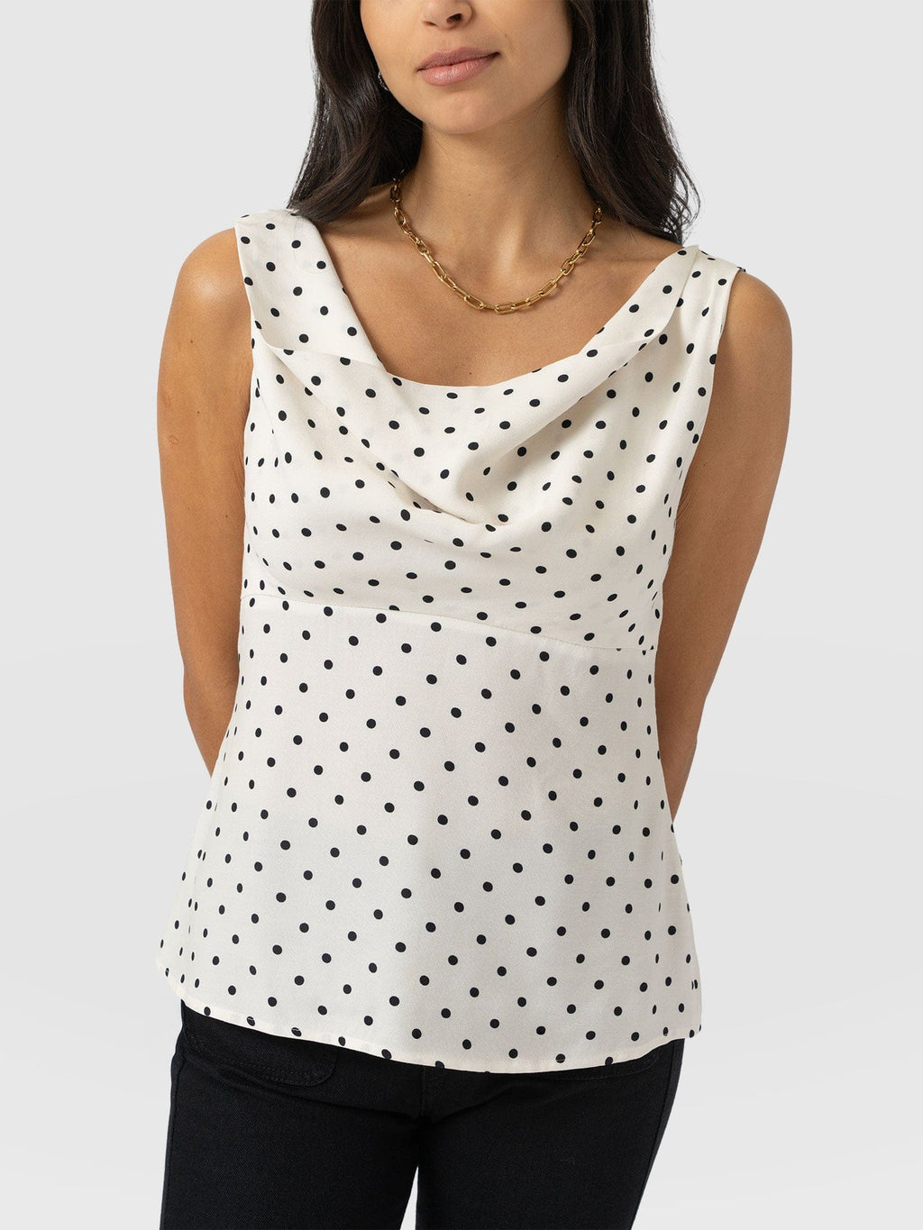 Raye Cowl Cami - Cream Polka Dot