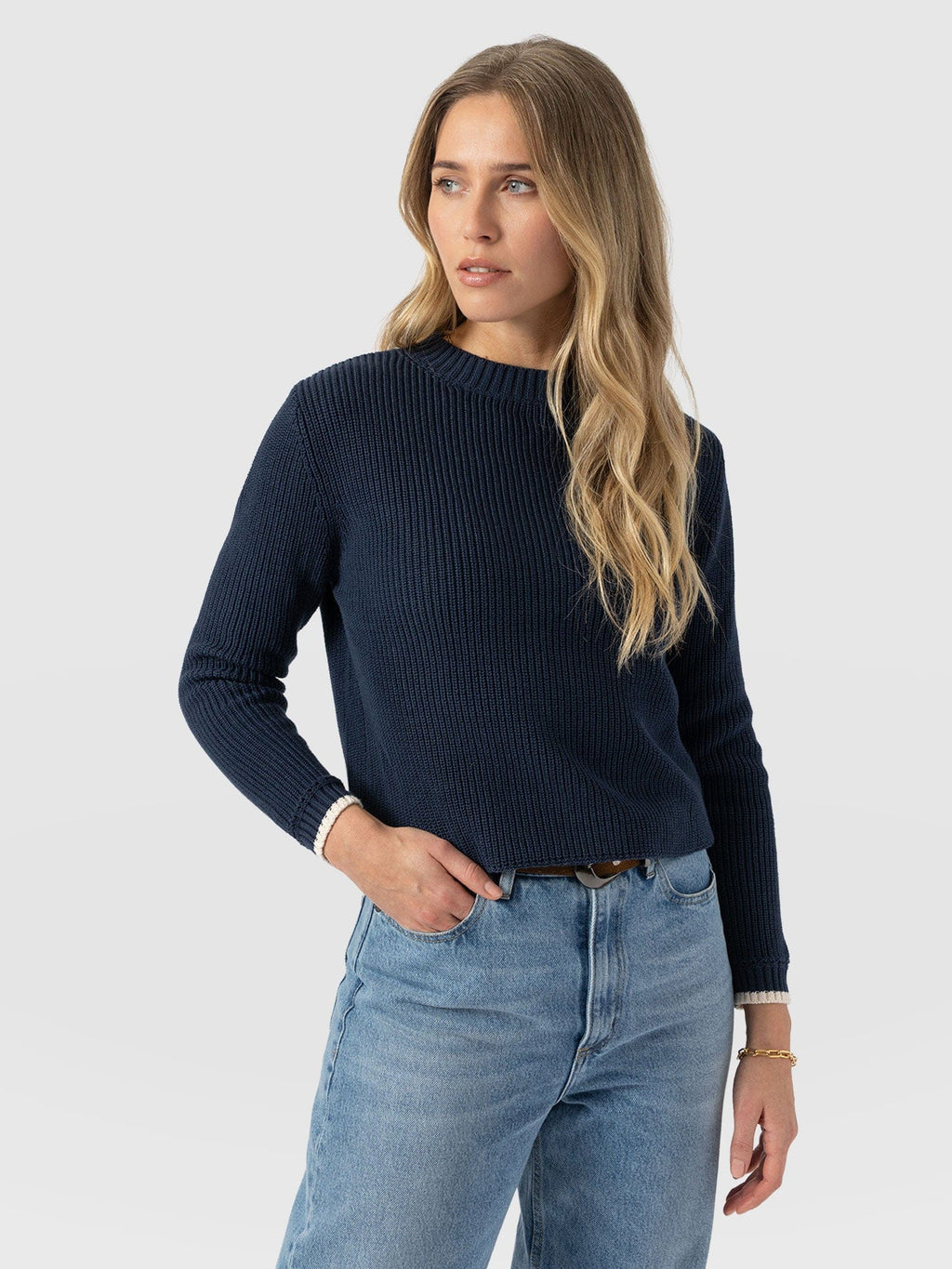 Remy Crop Sweater - Navy