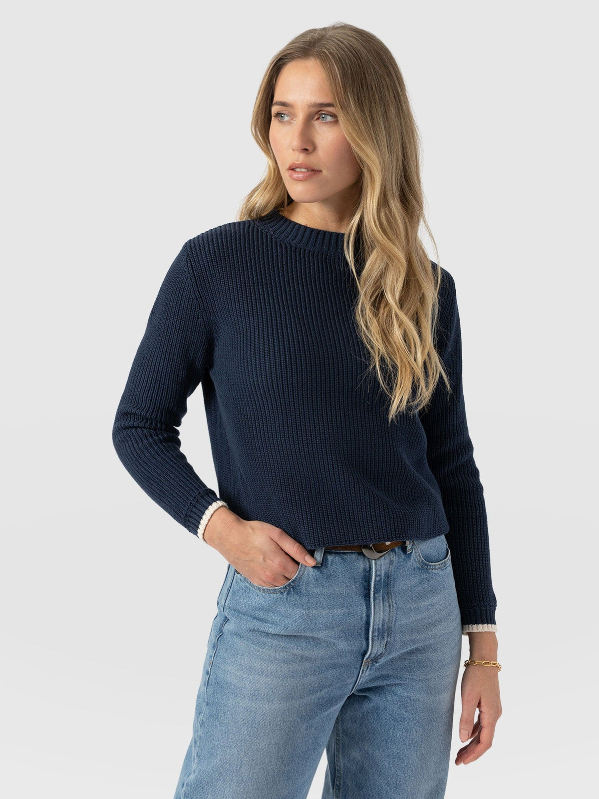 Remy Crop Sweater - Navy