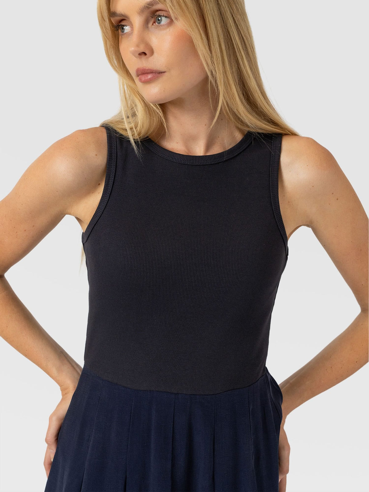 Renee Contrast Dress - Navy