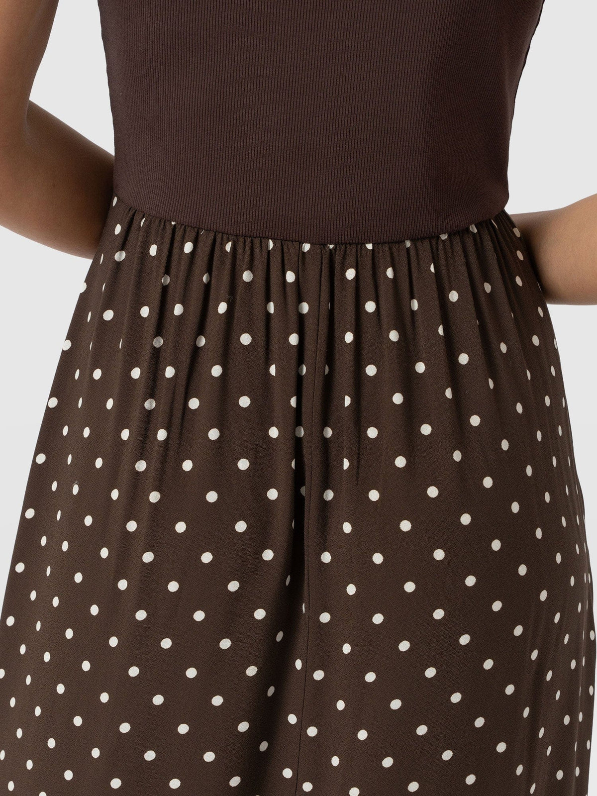 Renee Contrast Frill Dress - Brown Polka Dot
