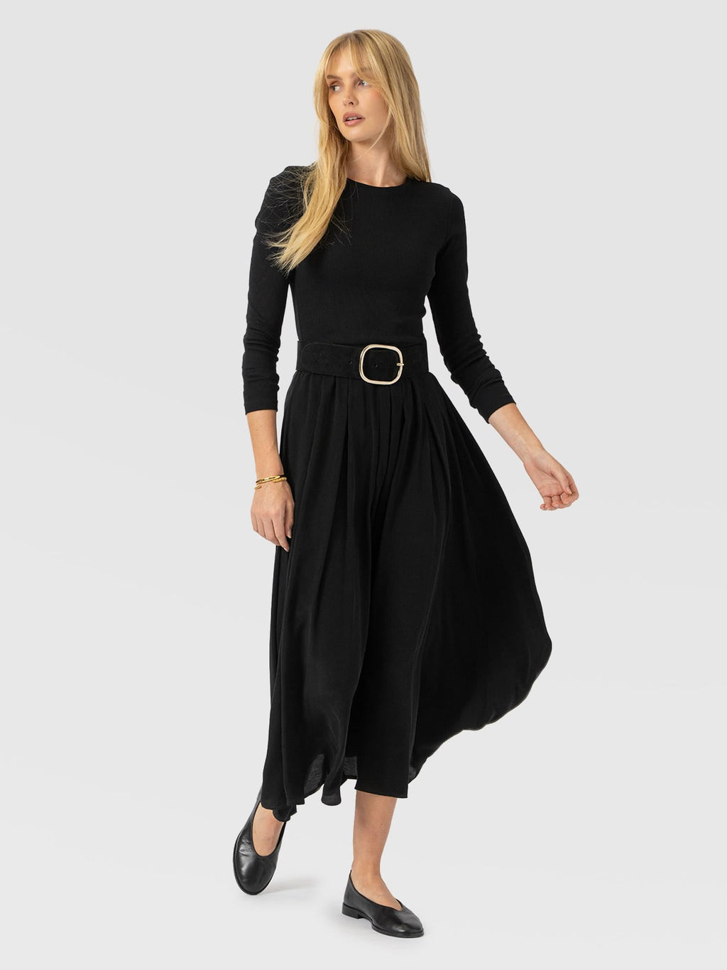 Renee Contrast Long Sleeve Dress - Black