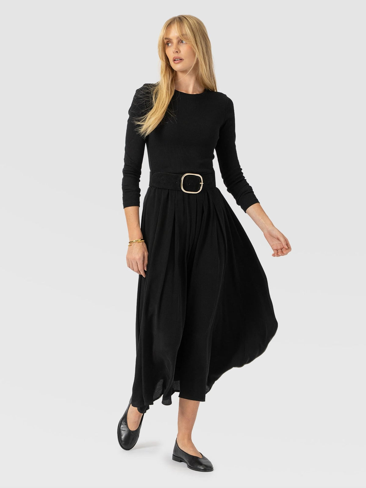 Renee Contrast Long Sleeve Dress - Black