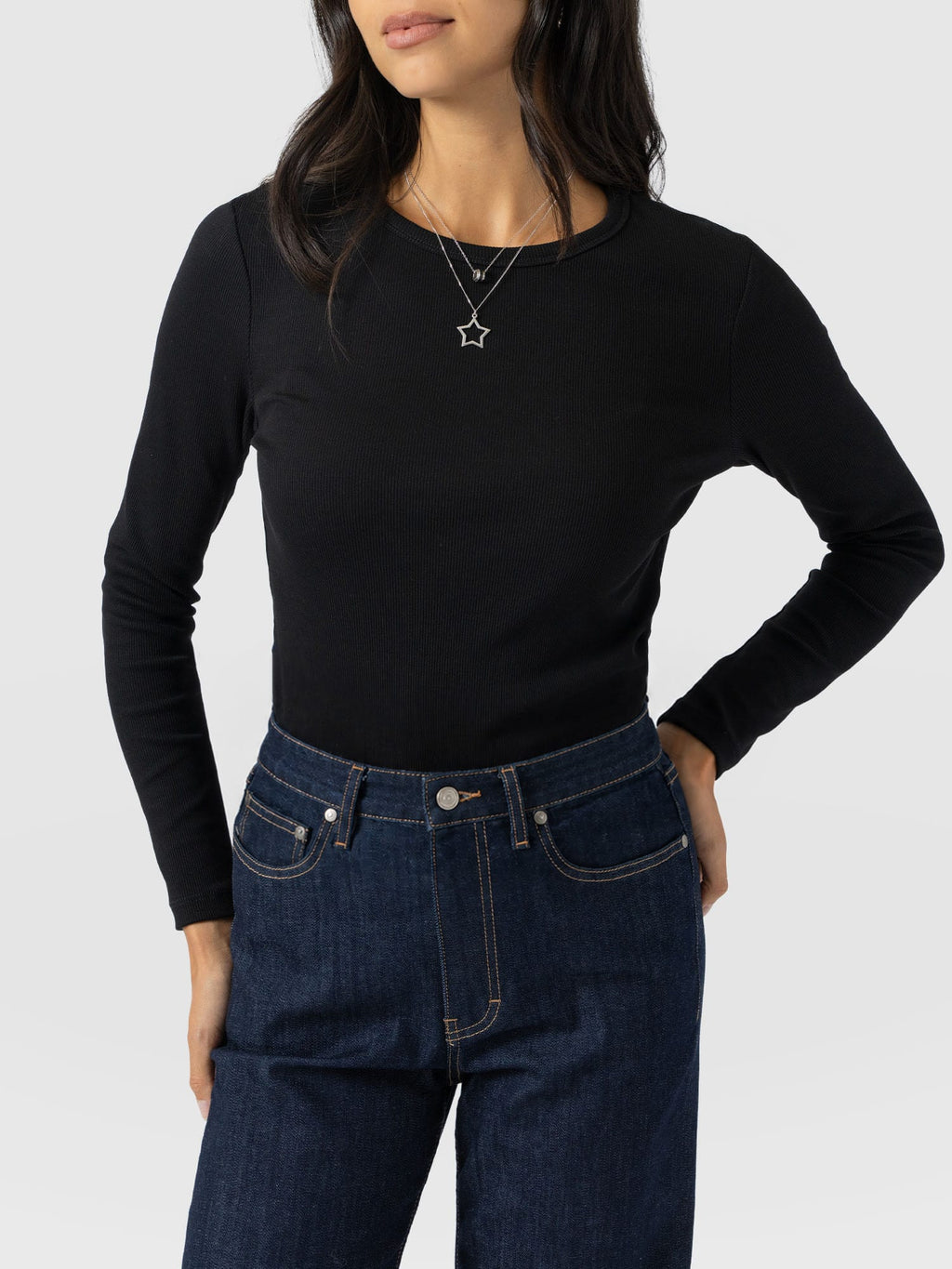 Ribbed Long Sleeve Tee - Black