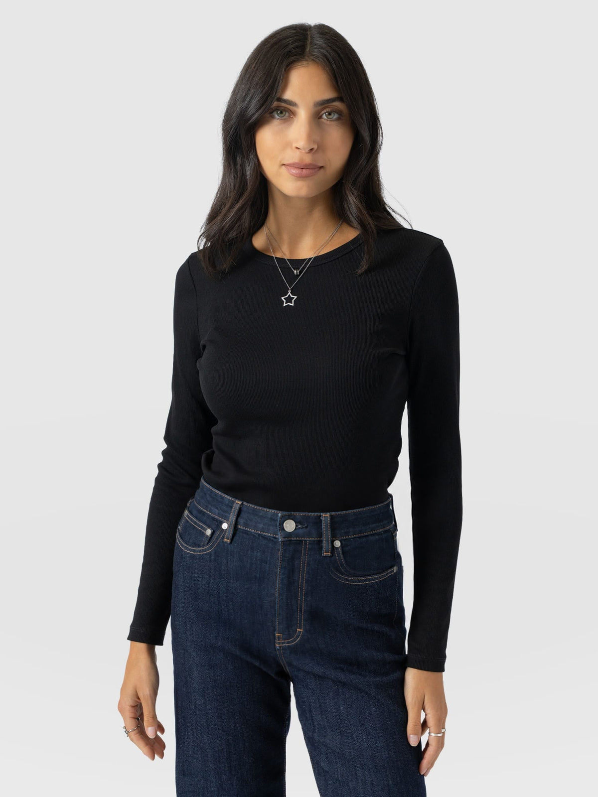 Ribbed Long Sleeve Tee - Black